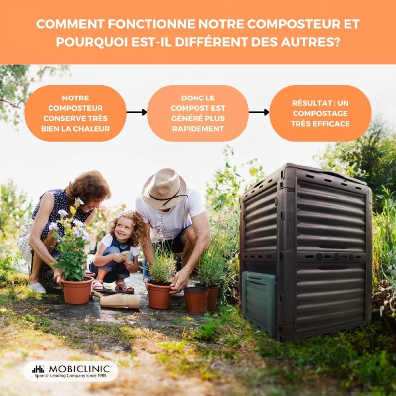 Composteur, Transformateur de déchets, Pour jardin, Sans outils, Écologique, 300 litres, BioBin