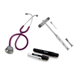 Kit étudiant en médecine | Prune | Stéthoscope Littmann Classic III | Lampe de poche Riester e-xam XL 2.5V | Marteau Buck