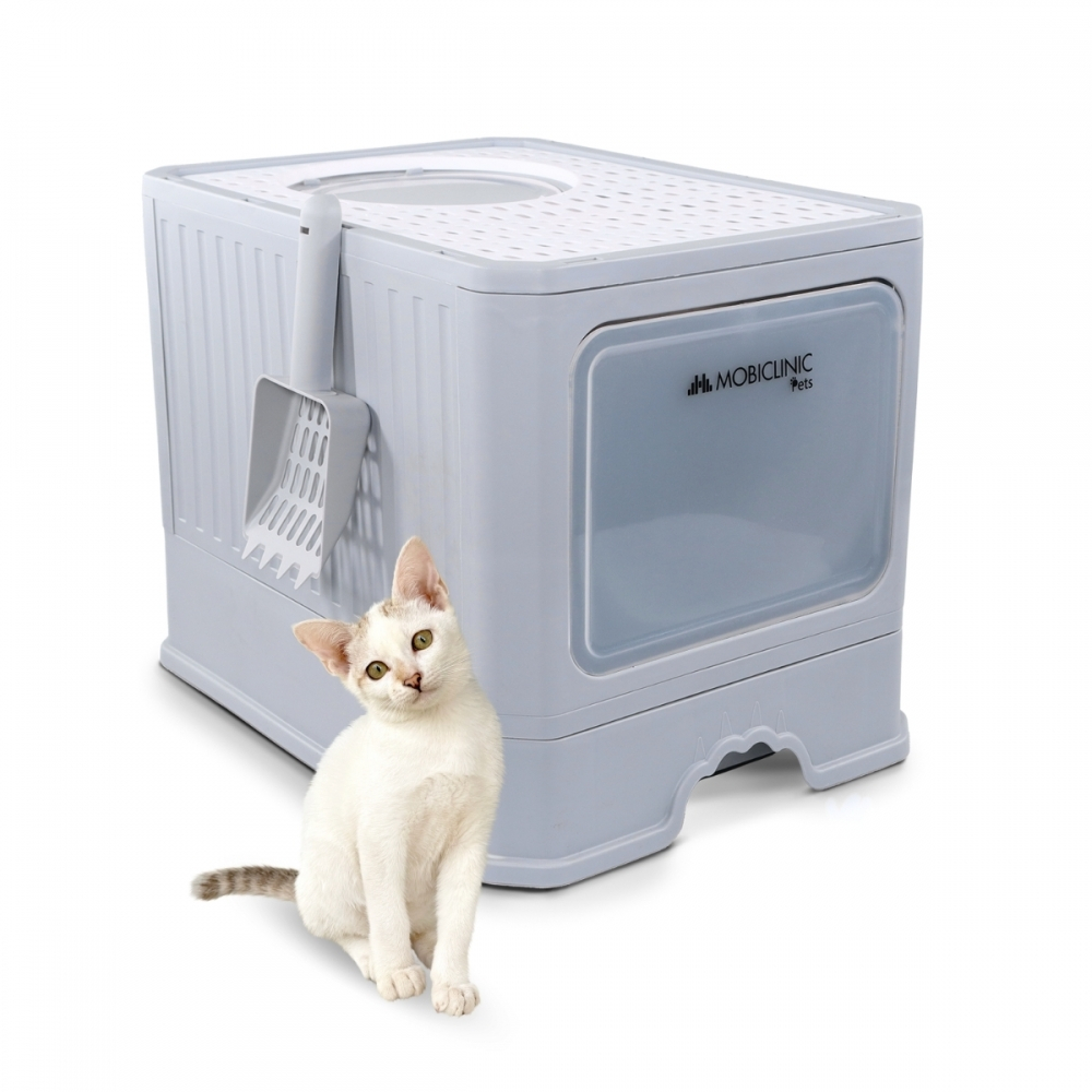 Bac à litière pour chat, fermé, comprend une pelle, grande capacité, plateau extensible et amovible, catbox, mobiclinic