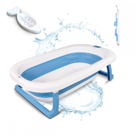 Pack de bain bébé | Baignoire enfant | Pliable | Antidérapant | Bleu | Thermomètre de bain | Sans mercure | Mobiclinic