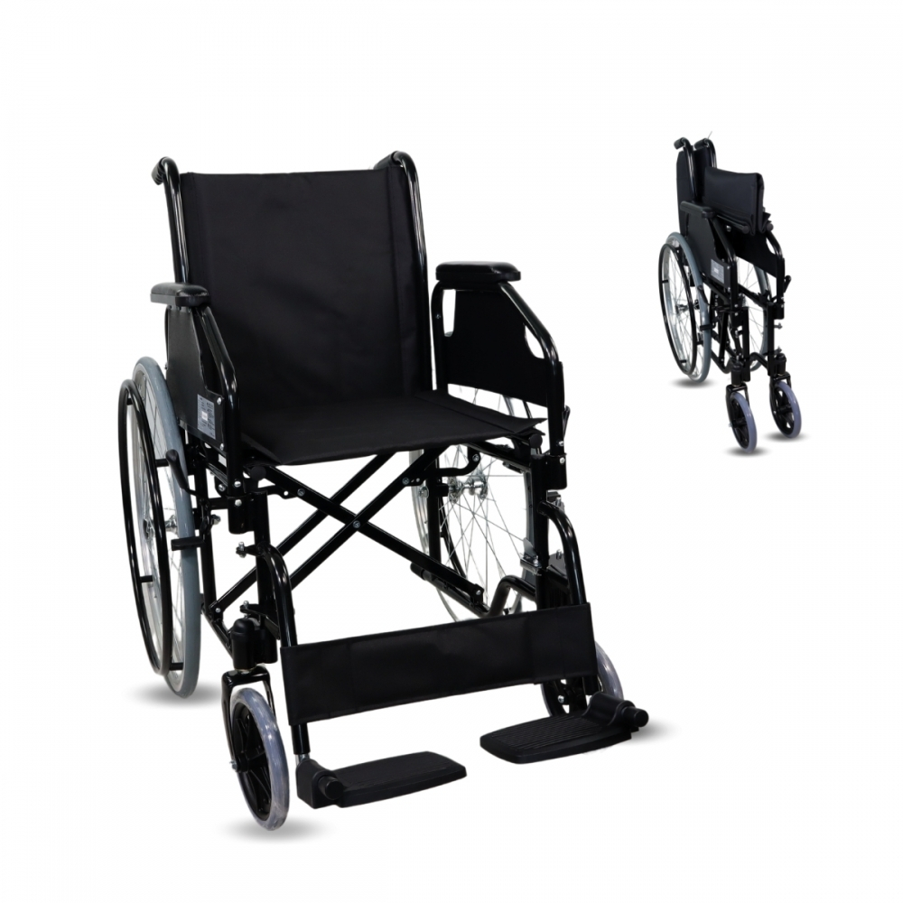Fauteuil roulant pliable, grandes roues, acier, orthopédique, légère, noir, catedral, mobiclinic