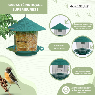 Mangeoire à Oiseaux Suspendue Rétractable - Capacité 820 Ml, Résistante Aux Intempéries, Grise - 2