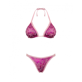 Pack Bikini | Soutien-gorge et culotte | Fait main | Magenta et rose clair| Taille XS | Boa | Quelton