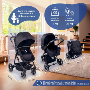 Poussette Canne Compacte MUL-BOUTIQUE 0-36 Kg – Pliage Facile, Moustiquaire & Cotons, Panier XXL, Roues Anti-Crevaison – Voyage & Quotidien (Bleu Clair)