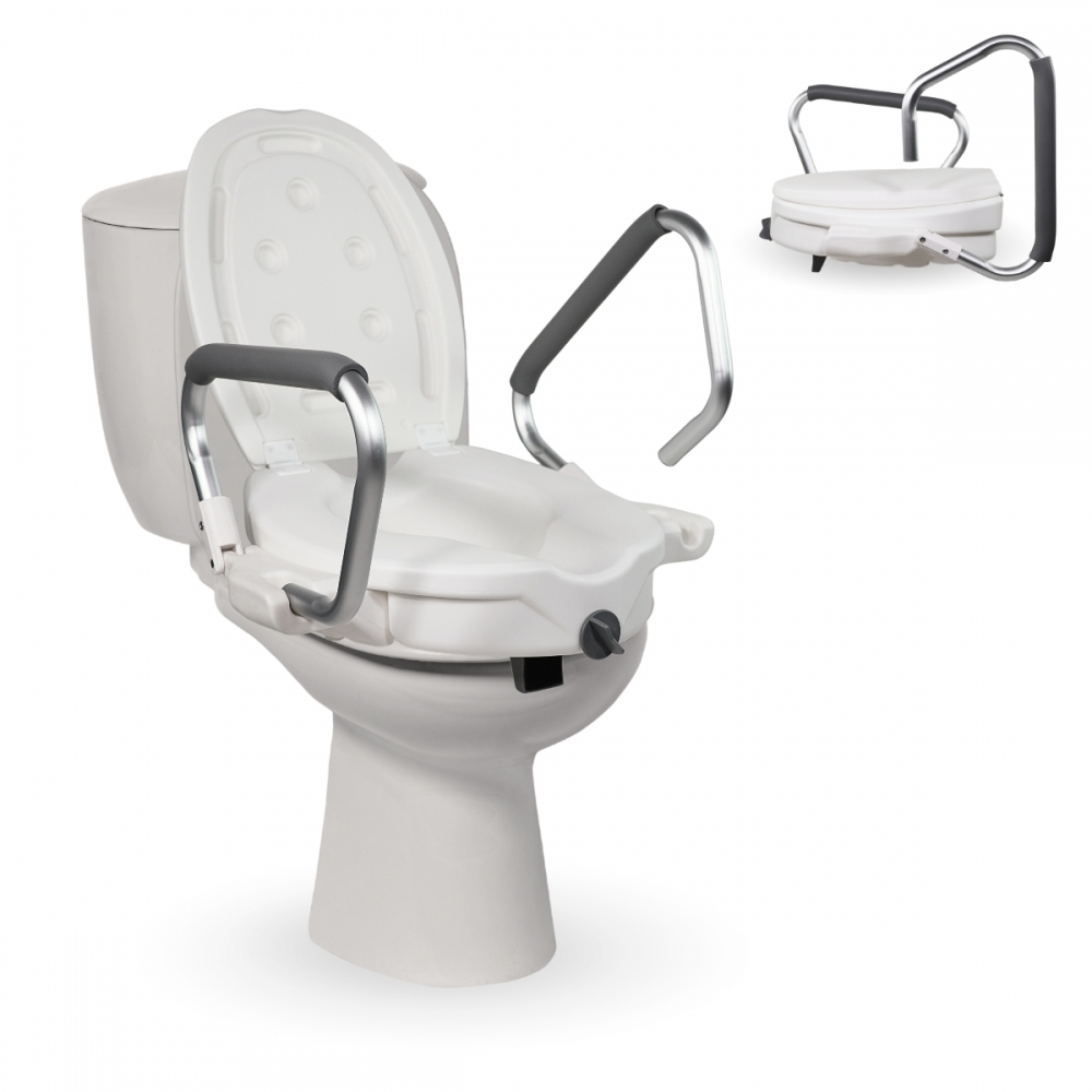 Rehausseur wc, siège de toilette, avec couvercle et accoudoirs, blanc, guadiana, mobiclinic