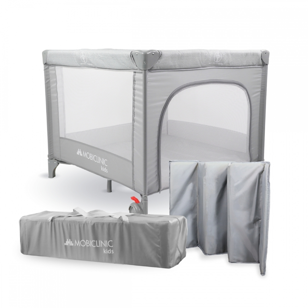 Parc et berceau, pliable, portable, sac de transport, roues avec freins, sleepland, gris, mobiclinic