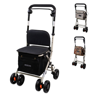 Déambulateur chariot de course | 4 roues | Pliable | Avec sac | Système de freinage | Noir | Coliseo | Mobiclinic