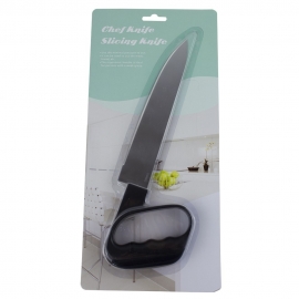 Coltello professionale | Impugnatura ergonomica | Lama a seghetto | Acciaio inox | Nero