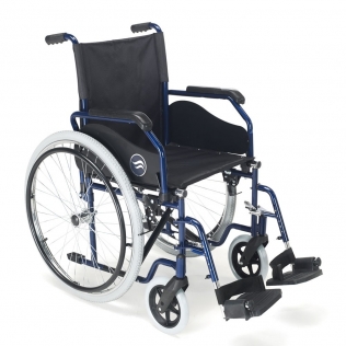 Sedia a rotelle in acciaio | Ruote grandi 24" | Poggiapiedi ribaltabili e scomponibili | Colore blu | Breezy 90