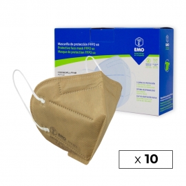 10 Mascherine FFP2 per adulti | Beige | Autofiltrante | Marcato CE | Scatola da 10 unità | 1,28€/unità | EMO