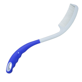 Pettine manico lungo | Ausili per disabili | Con manico | 38 cm | Plastica | Bianco e azzurro