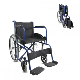 Sedia a rotelle | Pieghevole | Ruote grandi | Resistente | Braccioli e poggiapiedi fissi | Blu | Alcazaba | Mobiclinic