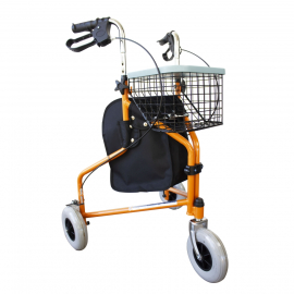 Deambulatore | Disabili e anziani | 3 ruote pieghevole | Cestino e borsa | Arancione | Caleta | Mobiclinic