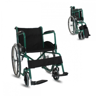 Sedia a rotelle disabili | Pieghevole | Ruote grandi| Resistente | Braccioli e poggiapiedi fissi | Verde | Alcazaba | Mobiclinic