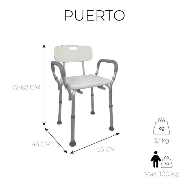 Nolortopedia - Noleggio e vendita ausili ortopedici - Sedia da doccia in  alluminio, seduta completa di schienale e braccioli in pvc.