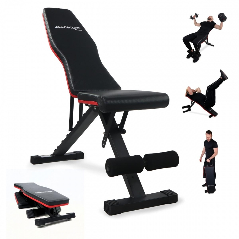 Panca da allenamento multifunzionale, compatta pieghevole, 200kg, regolabile, maniglia di trasporto, flexfit, mobiclinic