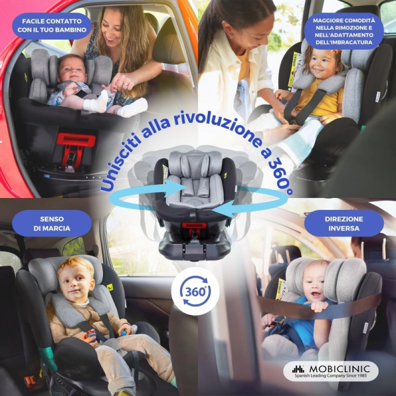 Seggiolino auto per bambini, 360°, i-Size, Evolutivo, 40-150 cm, Reclinabile, Regolabile, Lionfix Pro