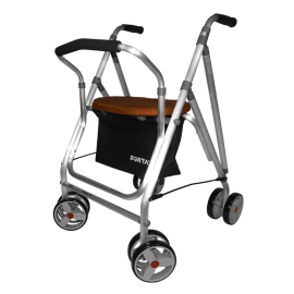 Deambulatore con seduta | Alluminio | 4 ruote | Arancione | Kanguro HD | FORTA