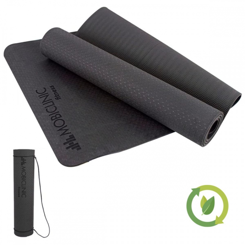 Tappetino yoga, Antiscivolo, 181x61cm, 6 mm di spessore, Cinghia per  trasporto, Flessibile, Nero, EY-01