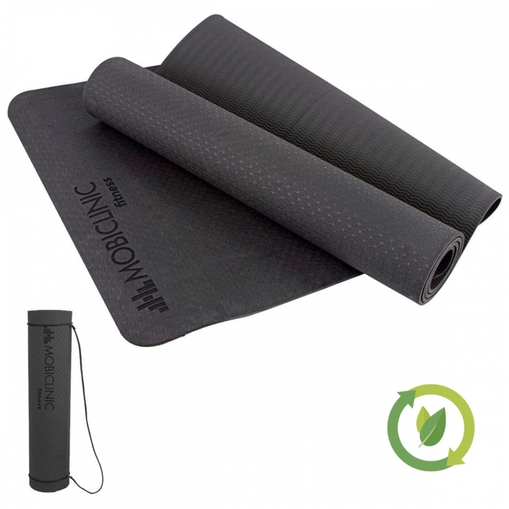 Tappetino yoga, antiscivolo, 181x61cm, 6 mm di spessore, cinghia per trasporto, flessibile, nero, ey-01, mobiclinic