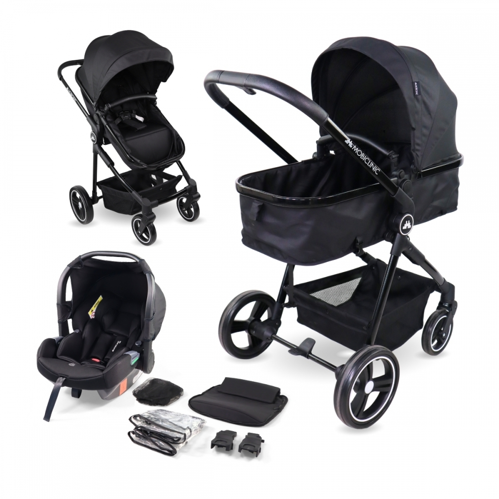 Passeggino 3in1, pieghevole, taglia i, filtrouv50+, zanzariera sacco bolla antipioggia, peso max.22kg|grigio|darky, mobiclinic
