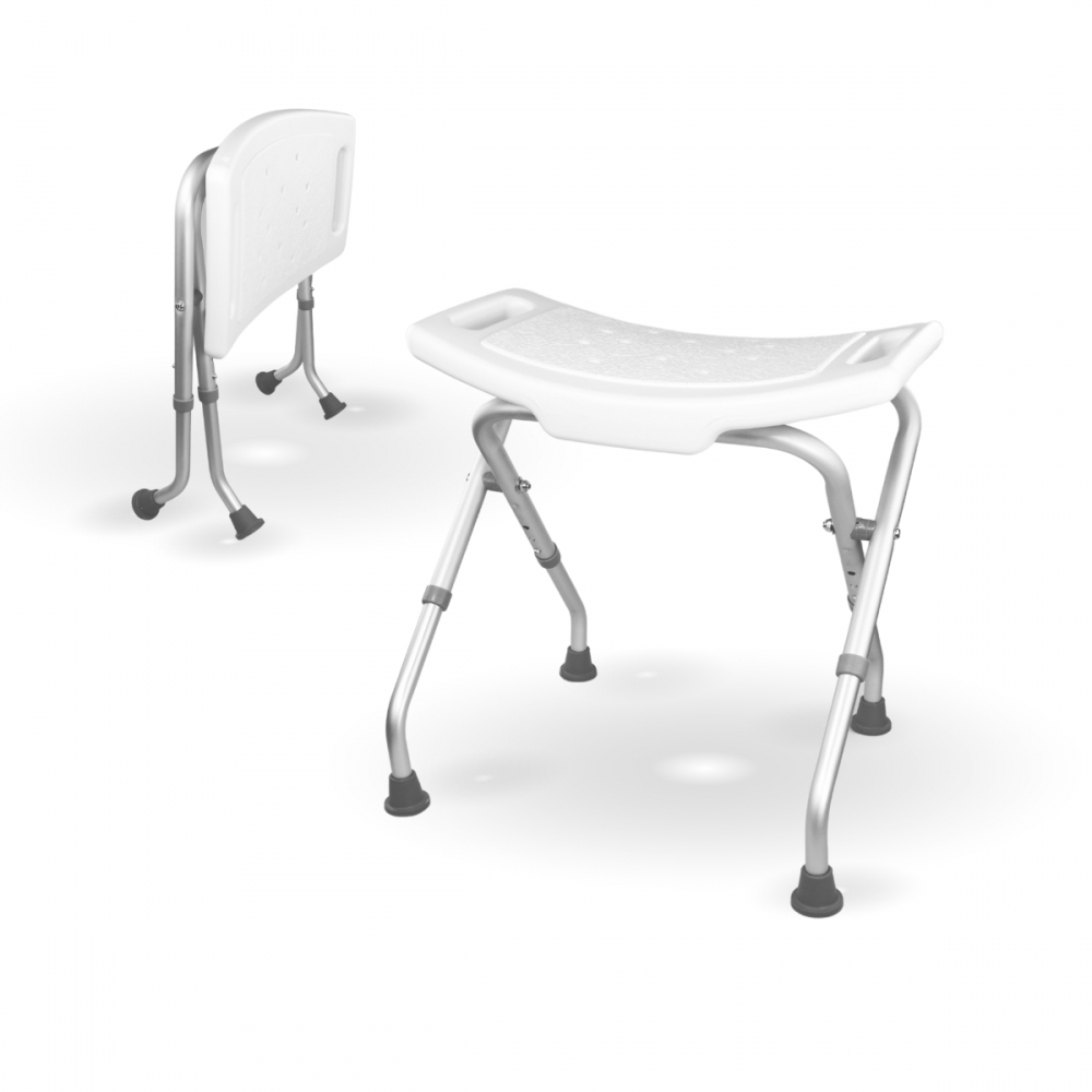 Sgabello bagno, pieghevole e regolabile in altezza, acciaio inossidabile, antiscivolo, bianco, delta