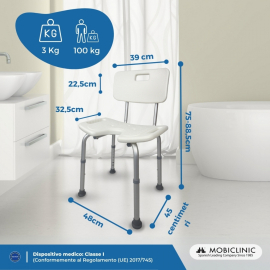 Sedia da bagno | Altezza regolabile | Schienale | Seduta a U | Marisma | Mobiclinic