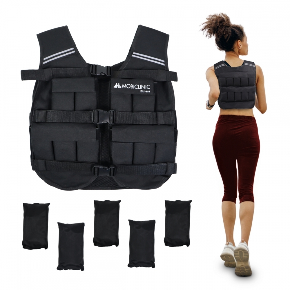 Gilet con zavorra, 10 kg, peso regolabile, traspirante, imbottito, adattabile, iron10, nero, mobiclinic