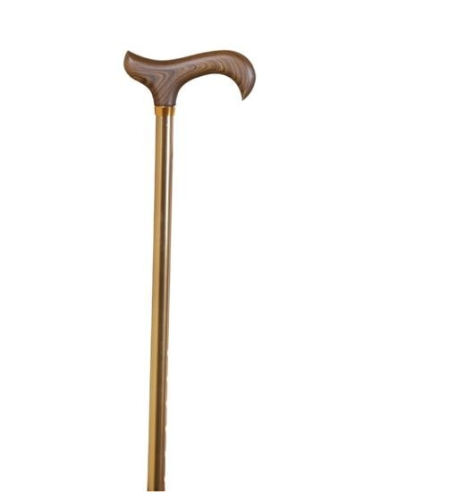 Bastone da passeggio, stampella, estensibile, alluminio, colore bronzo, impugnatura in legno