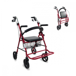 Rollator | Opvouwbaar | Aluminium | Remmen op handvaten | Zitting en rugleuning | Bordeaux | Colón | Mobiclinic