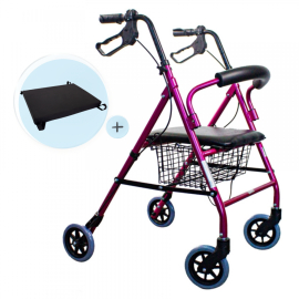 Pack Escorial Plus | Opvouwbare rollator | Roze | Remmen op hendels | Anti-decubituskussen | Visco-elastisch | Mobiclinic