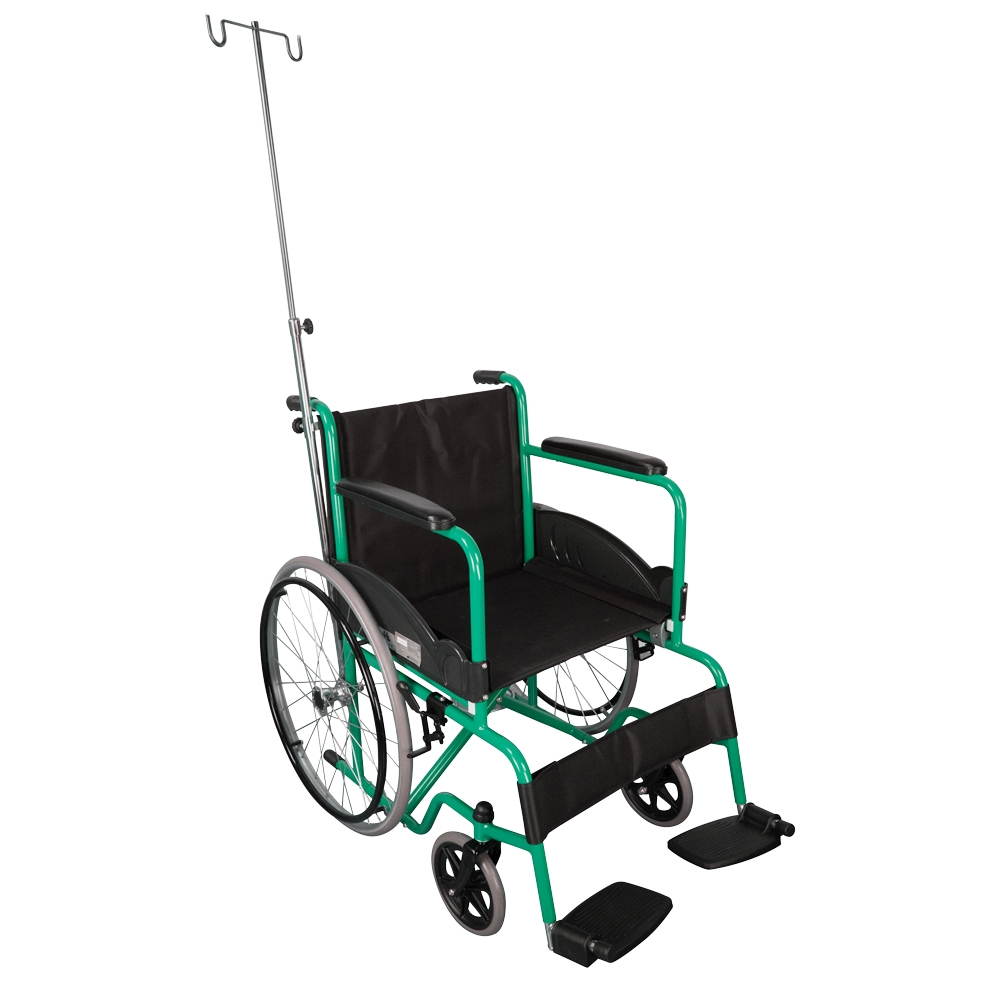 Rolstoel met anti-inklapsysteem, 40 cm, steun voor zuurstoffles en druppelaar, vaste armsteunen en voetsteunen, groen