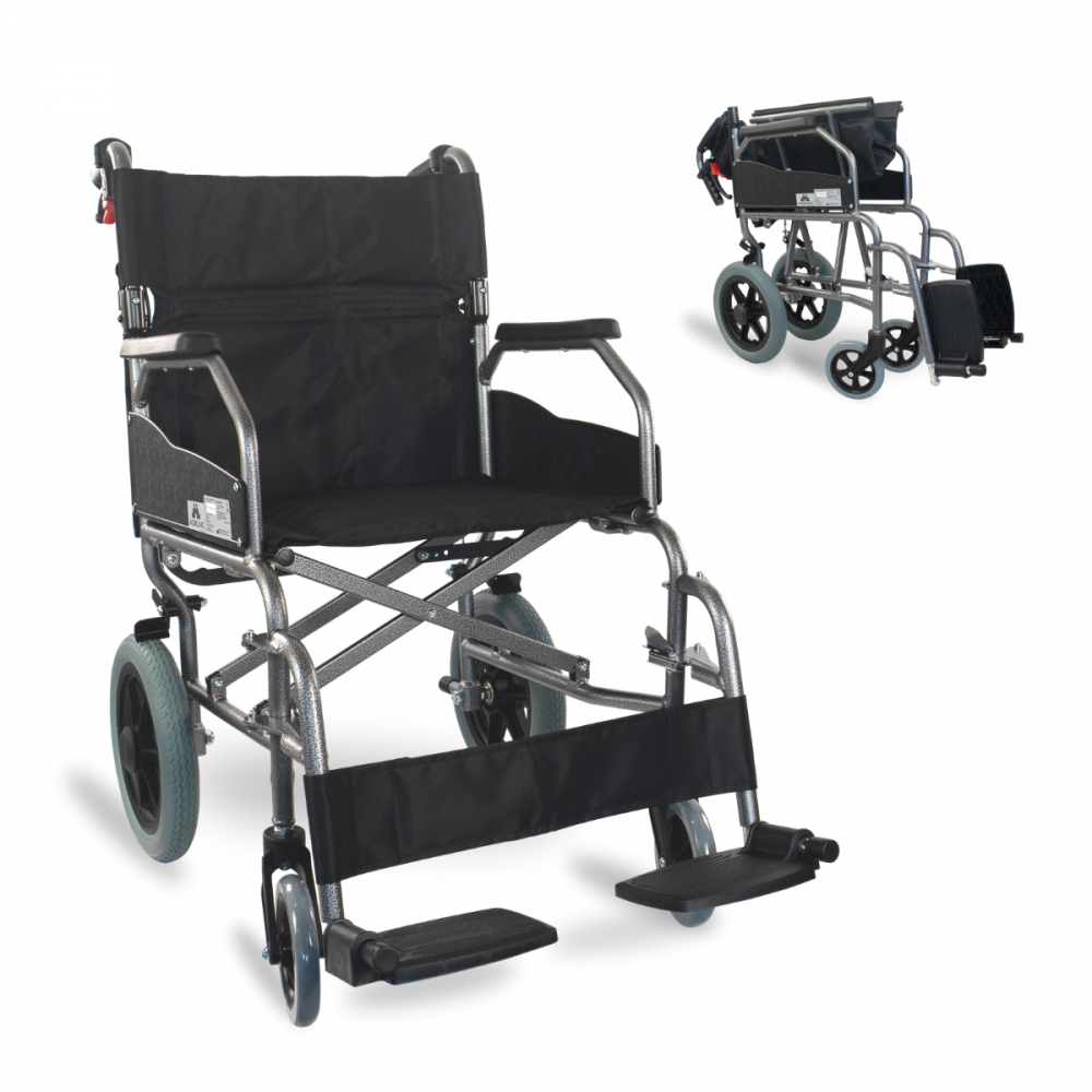 Rolstoel, aluminium, kleine wielen, verwijderbare voetsteunen en inklapbare rugleuning, museo, deluxe, mobiclinic