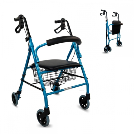 Rollator | Inklapbaar en verstelbaar | Aluminium | Met mandje en zitting | Met remmen | Blauw | Escorial | Mobiclinic