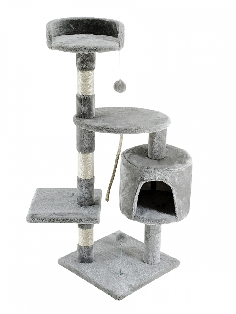 Krabpaal voor katten, medium, krabpaal voor katten, 3 hoogtes, 40x40x112 cm, lichtgrijs, silvestre, mobiclinic