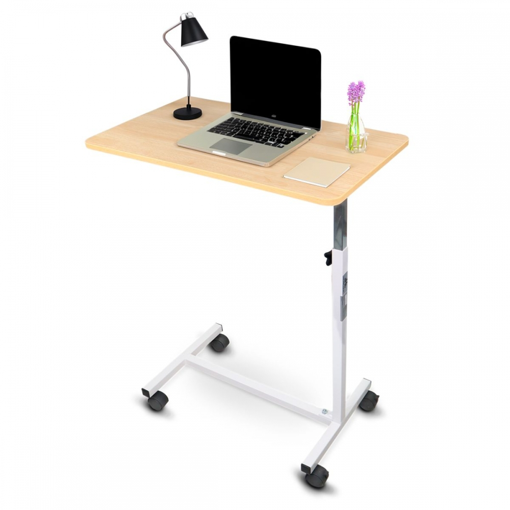 Bedtafel, bijzettafel voor bank, licht en in hoogte verstelbaar, verrijdbare en kantelbare, houten kleur, meseta, mobiclinic