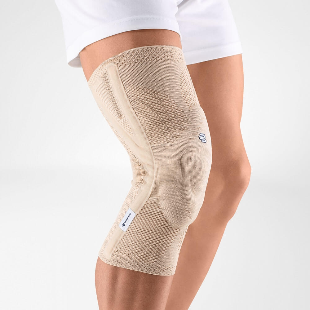 Bauerfeind elastische kniebrace, patella met pad, zijbanden, beige, diverse maten, genutrain p3