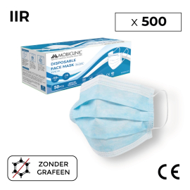 500 IIR Chirurgische Maskers | 0,16€/elk | Zonder grafeen | 3 lagen | Disposable | 10 dozen van 50 | Mobiclinic