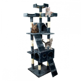 Krabpaal voor katten | Groot | 4 hoogtes | 50x50x170cm | Ondersteunt 10 kg | Grijs | Tom | Mobiclinic