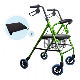Pack Escorial Plus | Opvouwbare rollator | Groen | Remmen op hendels | Anti-decubituskussen | Visco-elastisch | Mobiclinic