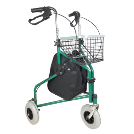 Rollator met 3 wielen | Opvouwbaar en verstelbaar | Met mand en draagtas | Groen | Caleta | Mobiclinic