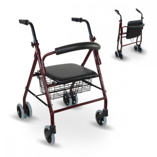 Lichtgewicht rollator | Drukrem | Zitting en mandje | Bordeaux | Prado | Mobiclinic