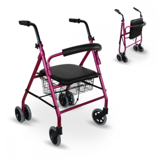 Lichtgewicht rollator | Zitting en mandje | Aluminium | Roze | Voor ouderen | Prado | Mobiclinic