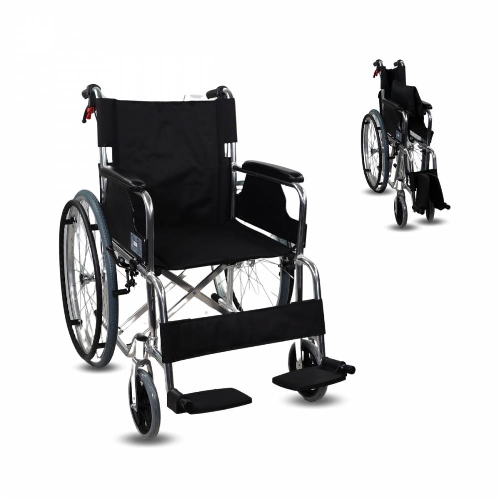 Rolstoel, aluminium, opvouwbaar, met remmen, armleuningen en voetsteunen, gesplitste rugleuning, palacio, mobiclinic