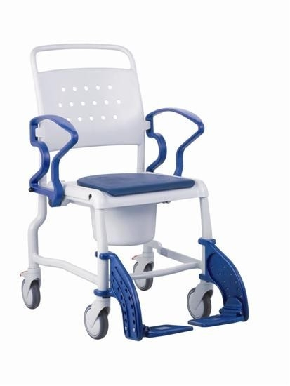 Douchestoel met toilet, met deksel, mobiel, opklapbare armleuningen (Prim)