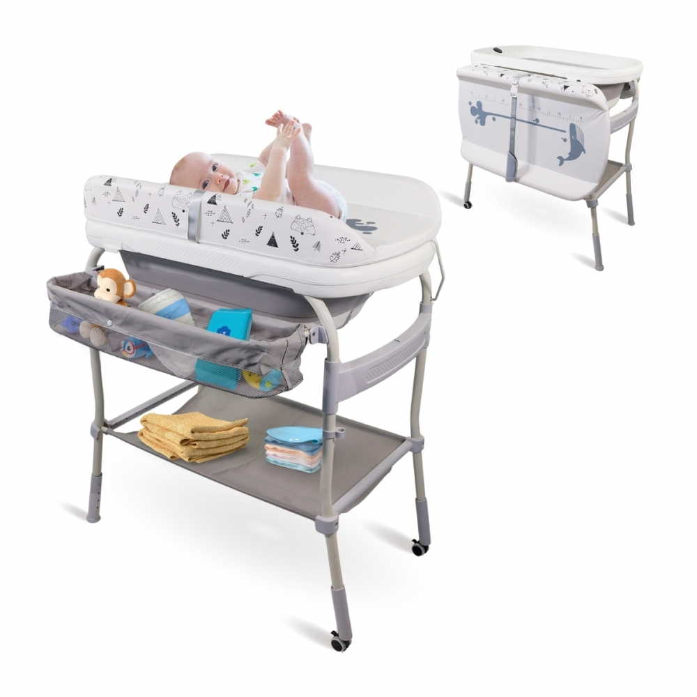 Baby verschoonbadje|3 in 1|opvouwbaar|verstelbare hoogte|wielen met rem|temperatuurregeling|trendy|mobiclinic
