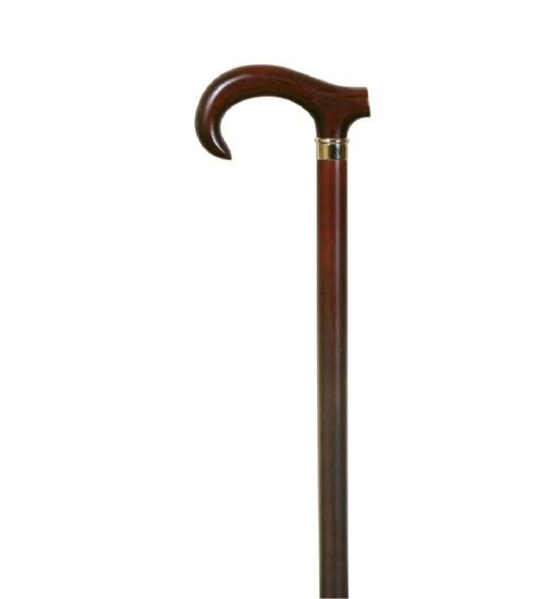 Wandelstok, klassiek, mahonie beukenhout, gebogen greep