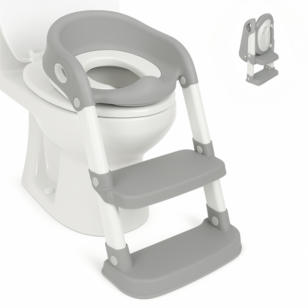Kinder wc-bril, met trapje, anti-slip, verstelbaar, inklapbaar, lala, grijs en wit, mobiclinic