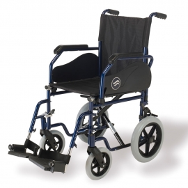 Wózek inwalidzki 90 małych kół 12 „stalowy ze składanym i wyjmowanym podnóżku. Kolor Niebieski