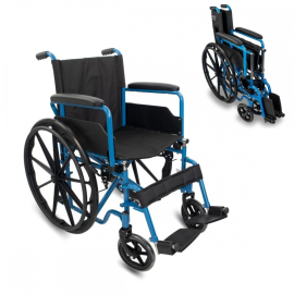 Składany wózek inwalidzki | Duże zdejmowane tylne koła | Szerokość 46 cm | Niebieski | Marsella | Mobiclinic